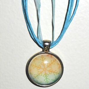 Snowflake Cabochon Pendant on Organza Ribbon Cord